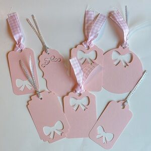 Set of 7 Hand Made Pink Bow Gift Tags
